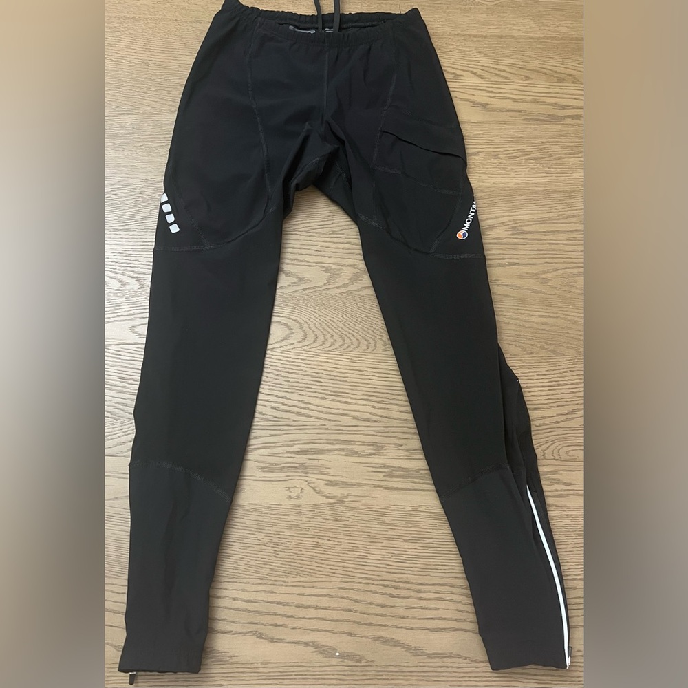 Montane black running tights pants Reflective zip